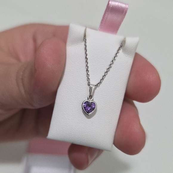 Kiddie Kraft Jewelry - Sterling Silver Heart Necklace with Purple heart